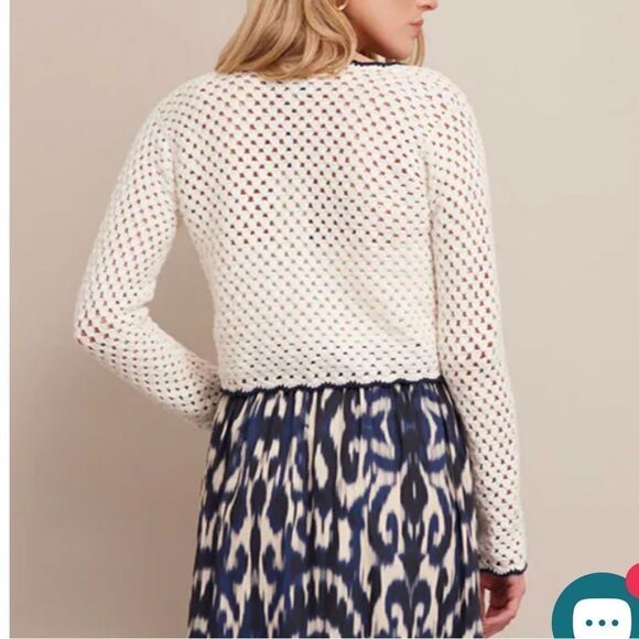 New CARA CARA Roma Cardigan Ivory Navy Crochet Medium - Picture 6 of 14